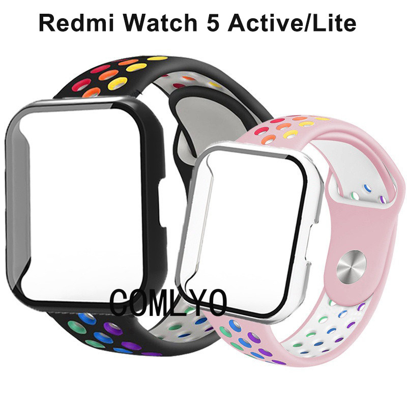 Redmi Watch 5 Active Lite เคสเกราะป้องกันกันชนคลุมทั้งหมดสายนาฬิกาซิลิโคนสีรุ้ง
