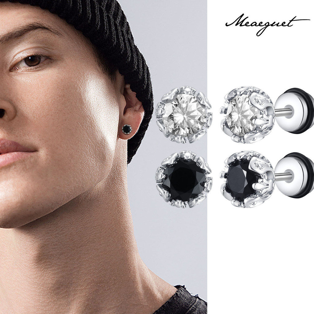 Meaeguet แฟชั่นต่างหูเพทายสีดําเกาหลีสําหรับผู้ชายผู้หญิง,คริสตัลเรียบง่ายประดับเพชรต่างหู