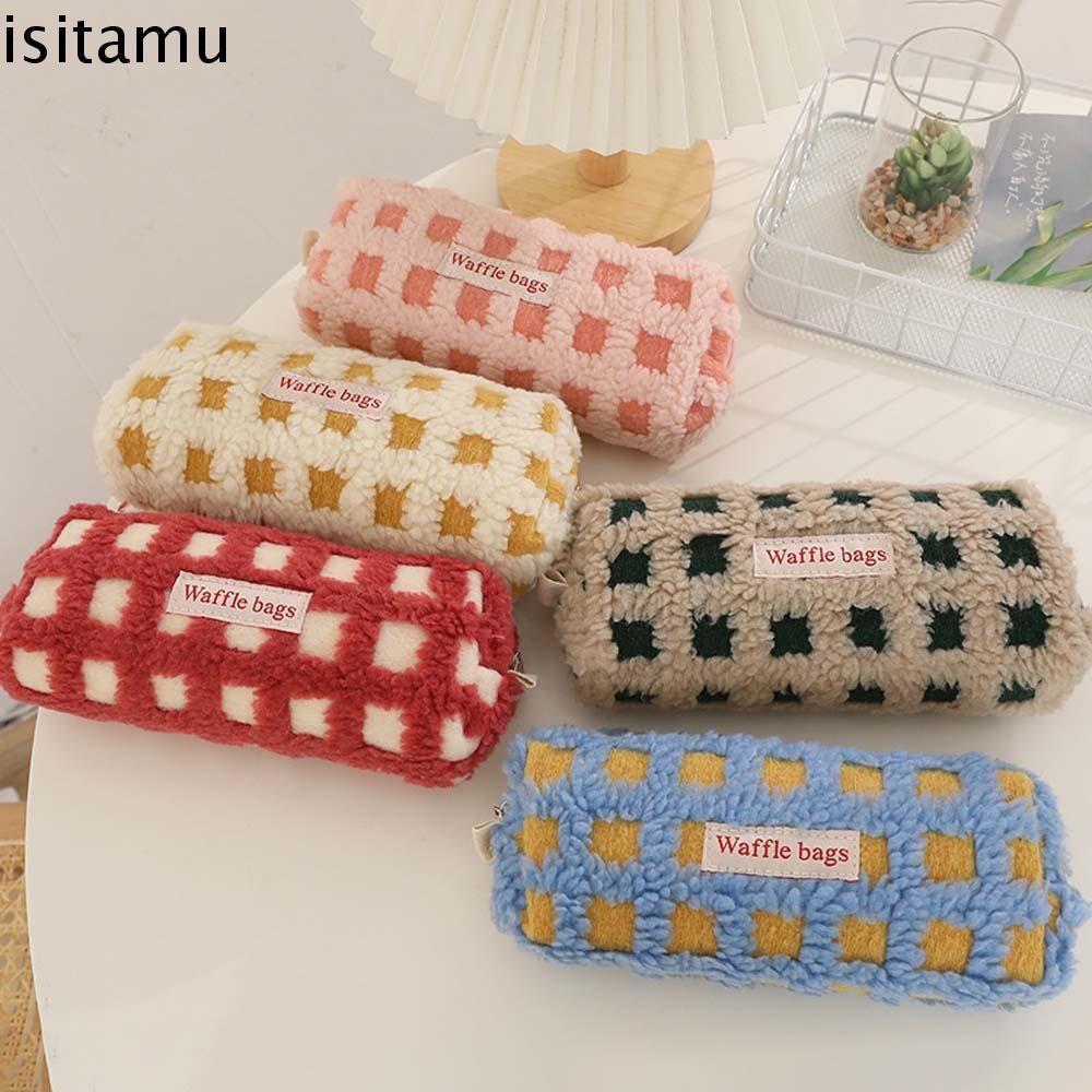 Isitaft กล่องดินสอตุ๊กตาความจุขนาดใหญ่สีกากี/ชมพู/เหลือง/น้ําเงิน/แดงกระเป๋าเครื่องเขียน,แต่งหน้ากระเป๋าเก็บเครื่องสําอางนุ่มยัดไส้สไตล์เกาหลีตุ๊กตาปากกากระเป๋าสํานักง