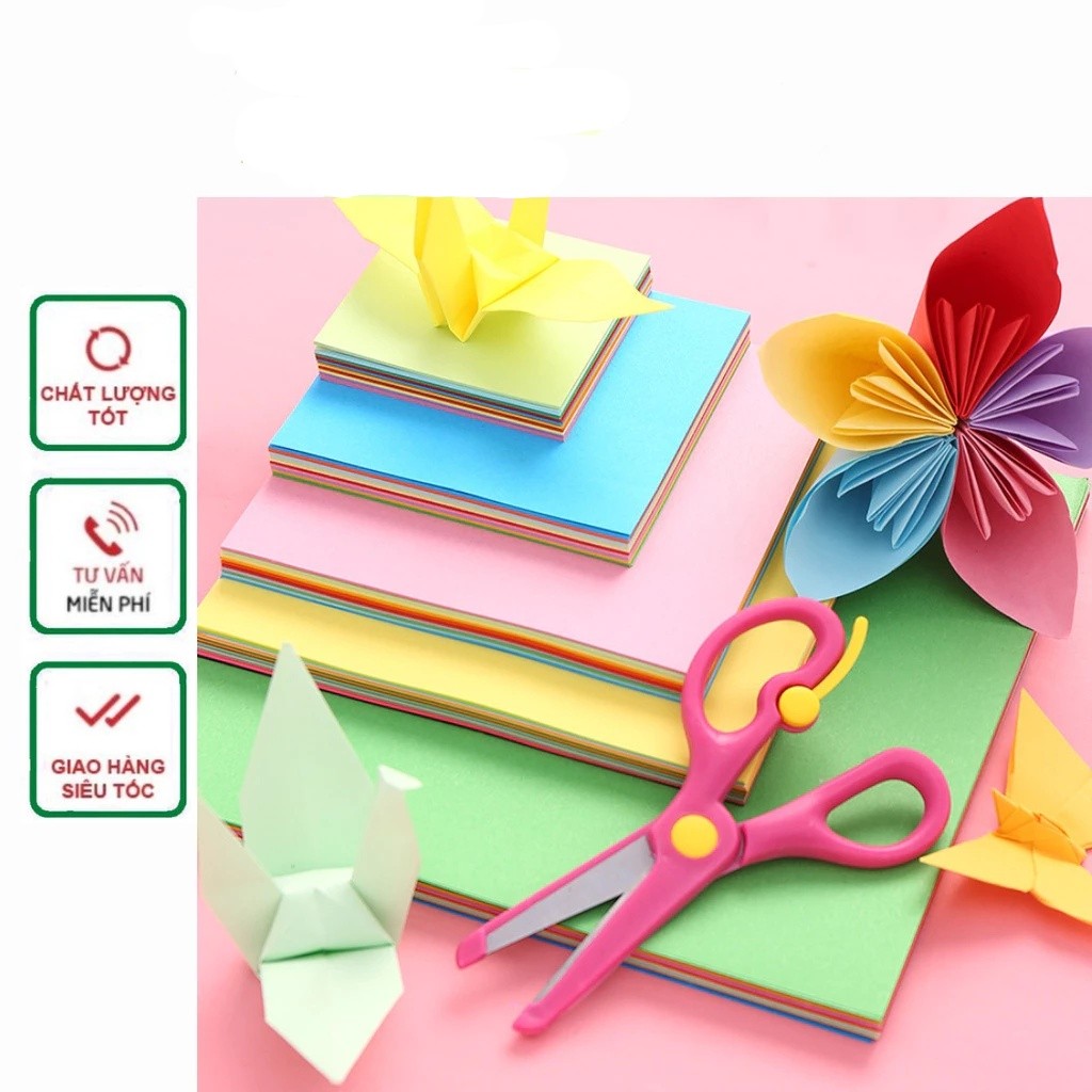 ชุดกระดาษ โอริกามิ 100 แผ่น กระดาษคราฟ กระดาษพับเครนและดอกไม้ (รวม 10 สี 100 แผ่น) หลายขนาด | จีโนเฟ่ |