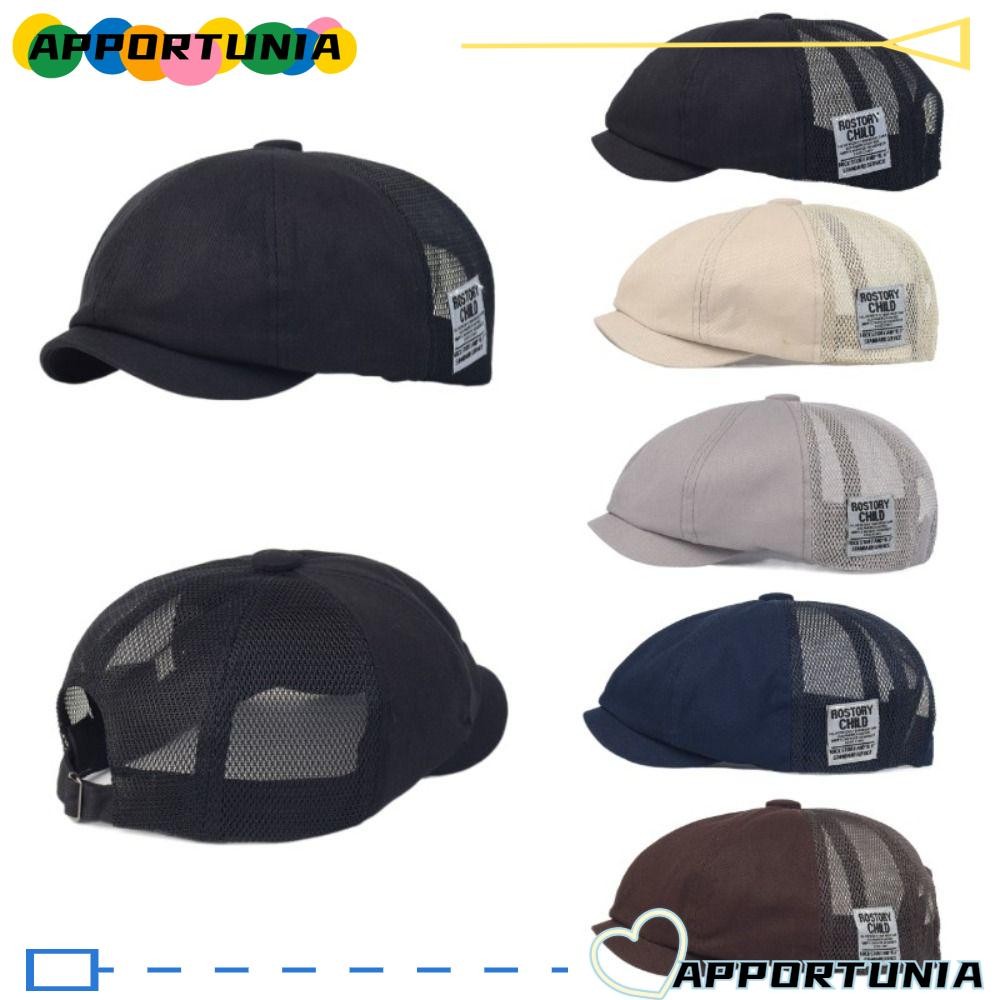 Apportunia หมวกแปดเหลี่ยม, หมวกเบเร่ต์ระบายอากาศปีกสั้น, ตาข่ายวินเทจป้องกันแสงแดดสีทึบหมวกเบสบอลผู้ชาย
