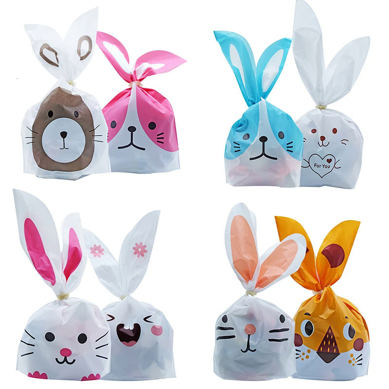 10/50pcs/lot Cute Rabbit Ear Bags Cookie Plastic Bags&Candy Gift Bags For Biscuits Snack Baking Pack