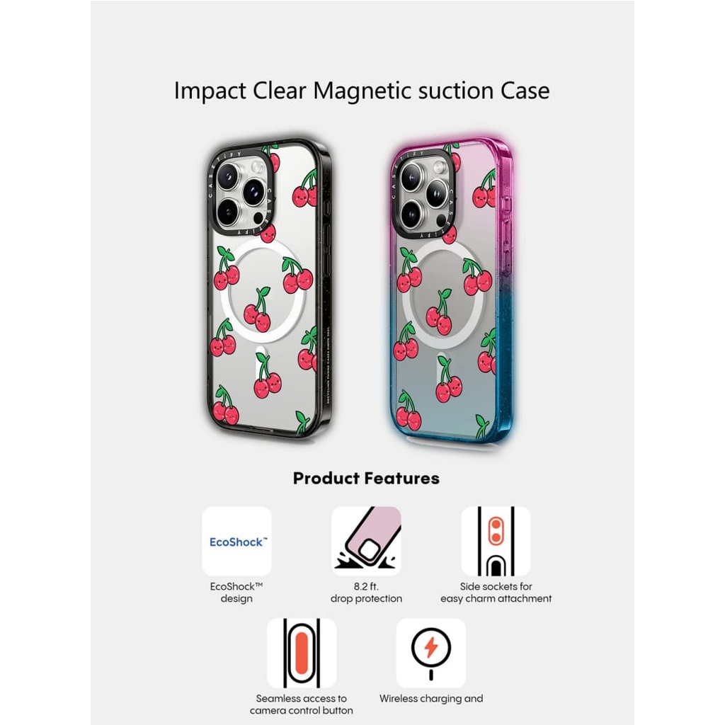 Casetify X น่ารักเชอร์รี่แม่เหล็กดูด Hard อะคริลิคด้านหลังสําหรับ Apple IPhone 12 13 14 15 16 Pro Max Plus พร้อมกล่อง