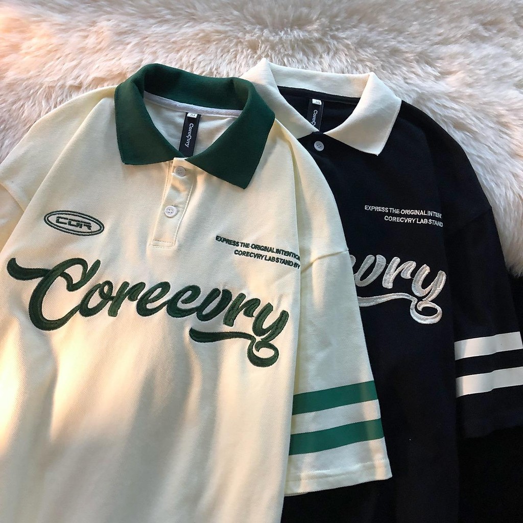 "พร้อมส่ง"เสื้อคอปกแขนสั้นทรงโอเวอร์ไซส์ เสื้อยืดโปโล Polo shirt คอปก ทรงหลวมใส่ได้ทั้งชายและหญิง#2433Clothing Lady