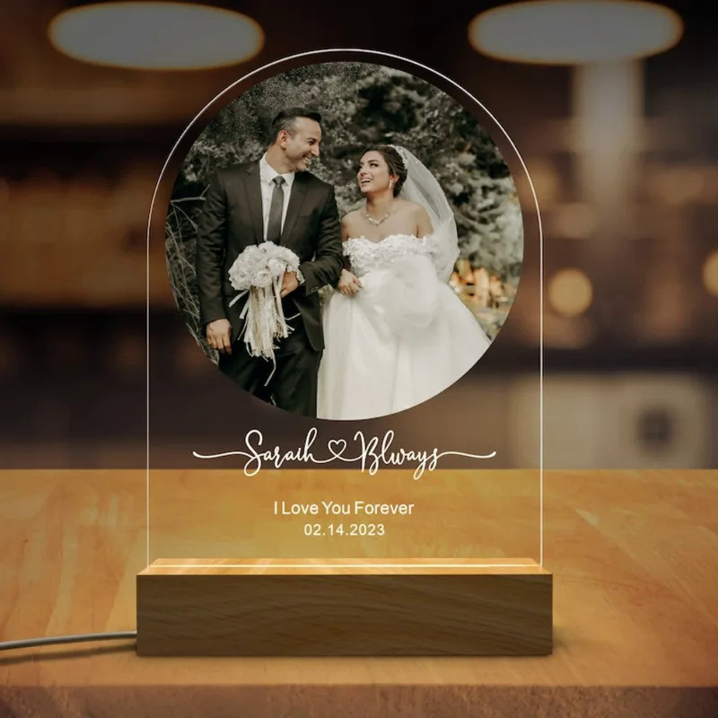 Custom Photo Wedding LED Light Anniversary Plaque Engagement Gift Newly Engagement Frame Gift for He