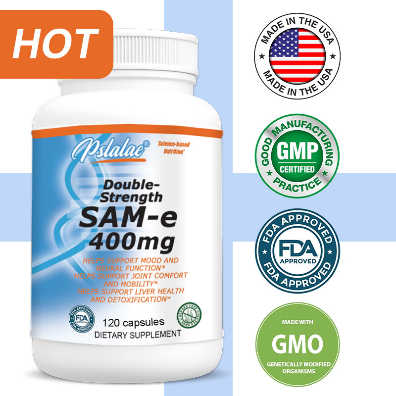 Pslalae SAM-e 400 มก. มังสวิรัติ ปราศจากกลูเตน ปราศจากถั่วเหลือง Mood & Joint Support 30/60/120 แคปซูล