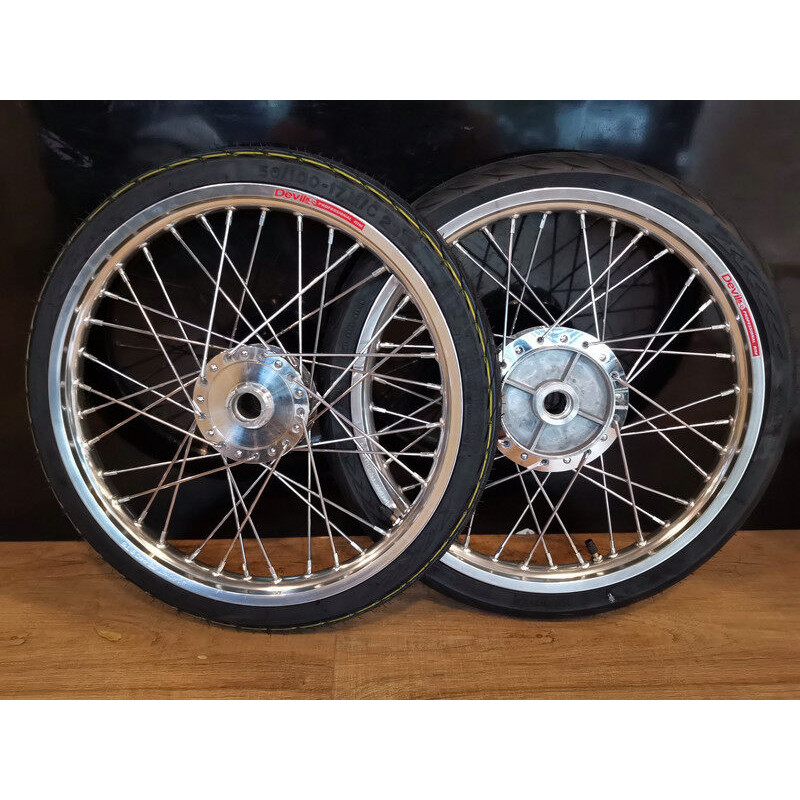 ชุดล้อเงิน 1.40x17 ดุมกระจกเงา ใส่ W125R,X,W100s 2005 รุ่นมีเฟืองไมล์ พร้อมเลือกเบอร์ยางนอก ใส่ให้เรียบร้อย