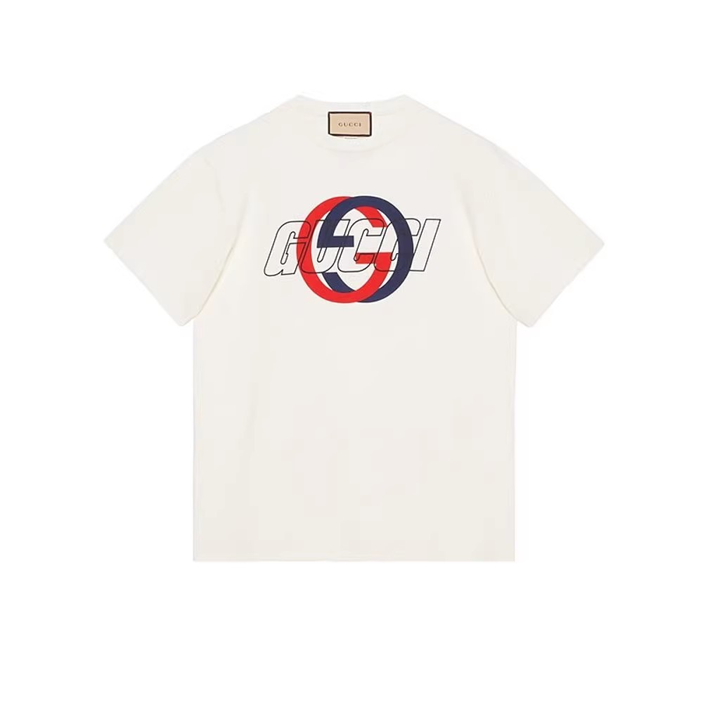 จีซี เสื้อยืดพิมพ์ลายคอกลมผ้าฝ้ายสีขาวสําหรับผู้ชายและผู้หญิงใหม่