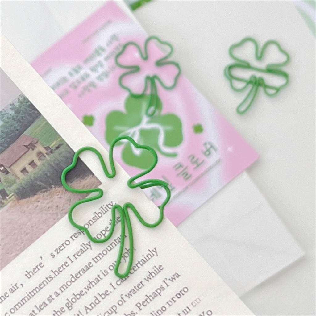 10 ชิ้น Ins Lucky Four-leaf Clover คลิปหนีบกระดาษโลหะคลิปบรรจุวัสดุ - รูปที่ 3