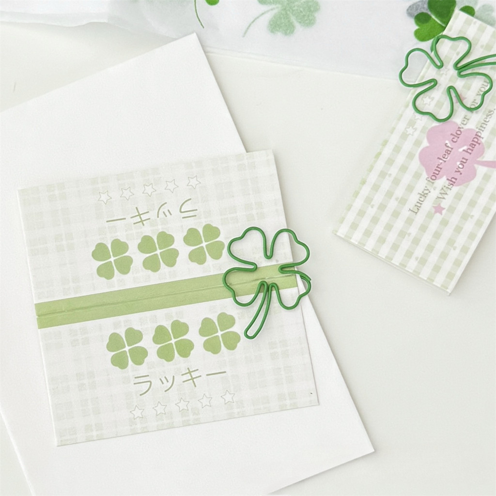 10 ชิ้น Ins Lucky Four-leaf Clover คลิปหนีบกระดาษโลหะคลิปบรรจุวัสดุ - รูปที่ 5