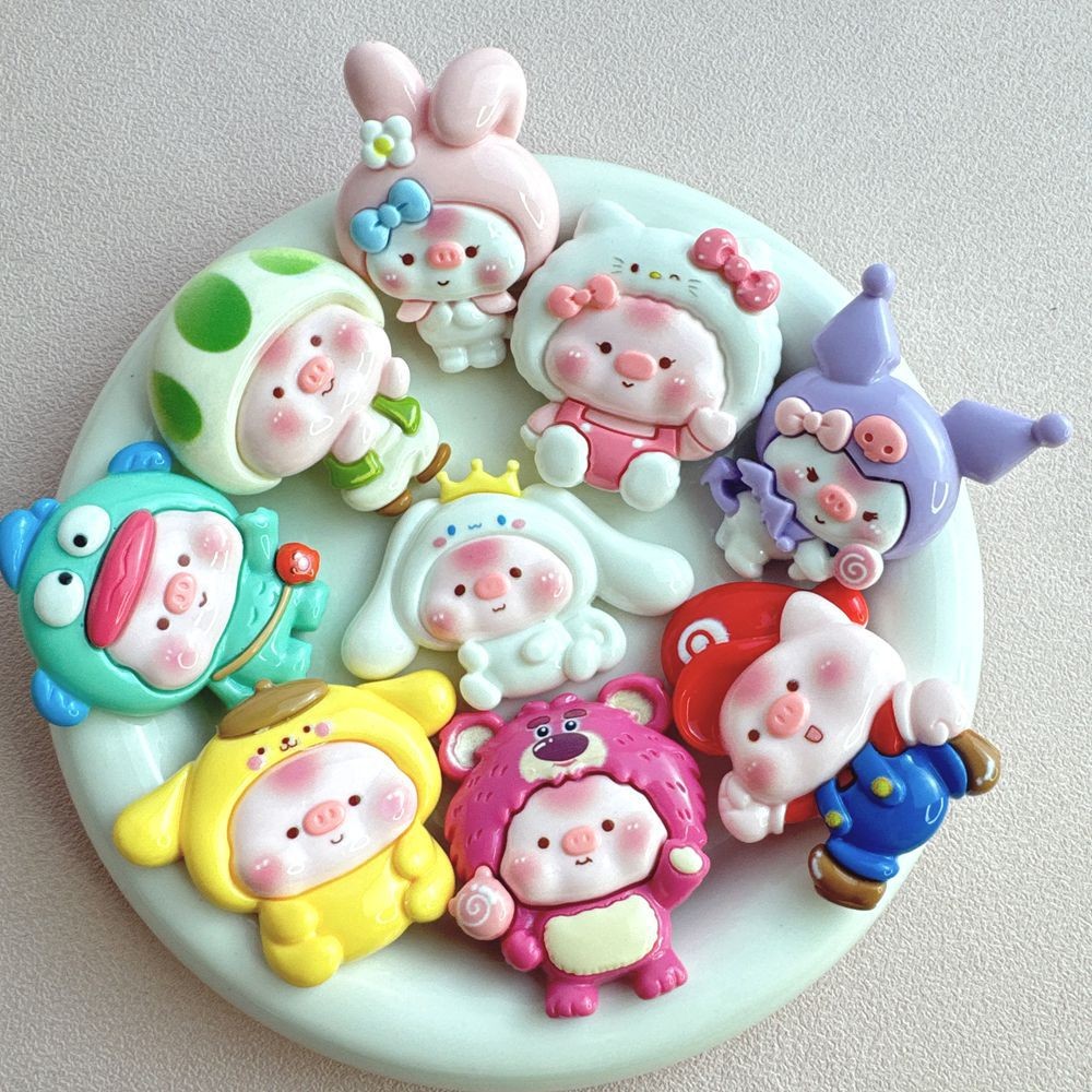 อุปกรณ์เสริมเรซินหมูสีชมพูเคลือบเงาขนาดใหญ่ DIY พวงกุญแจกาวครีมเคสโทรศัพท์มือถือแม่เหล็กติดตู้เย็นวัสดุ p2gg