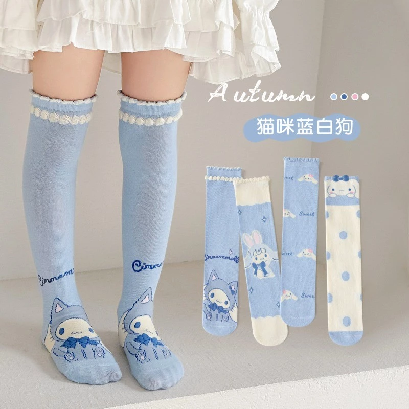 【แบรนด์ฮิตที่น่ารัก】ถุงเท้ายาวชนิดผ้าไหม A สีฟ้า โกโดจี้ สำหรับเด็กหญิง สามารถระบายอากาศได้ เป็นสินค้าอิตมิแซทที่เด็กน่ารักต้องมี!