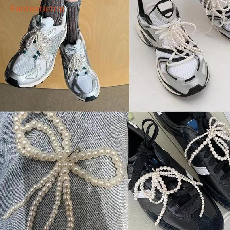 Fantastictrip Sweet Handmade Double Layered Pearl Bead Bowknot Charm รองเท้าหัวเข็มขัด Key Chain กระเป๋าอุปกรณ์เสริมรองเท้า Ch จี้ตกแต่งแฟชั่น