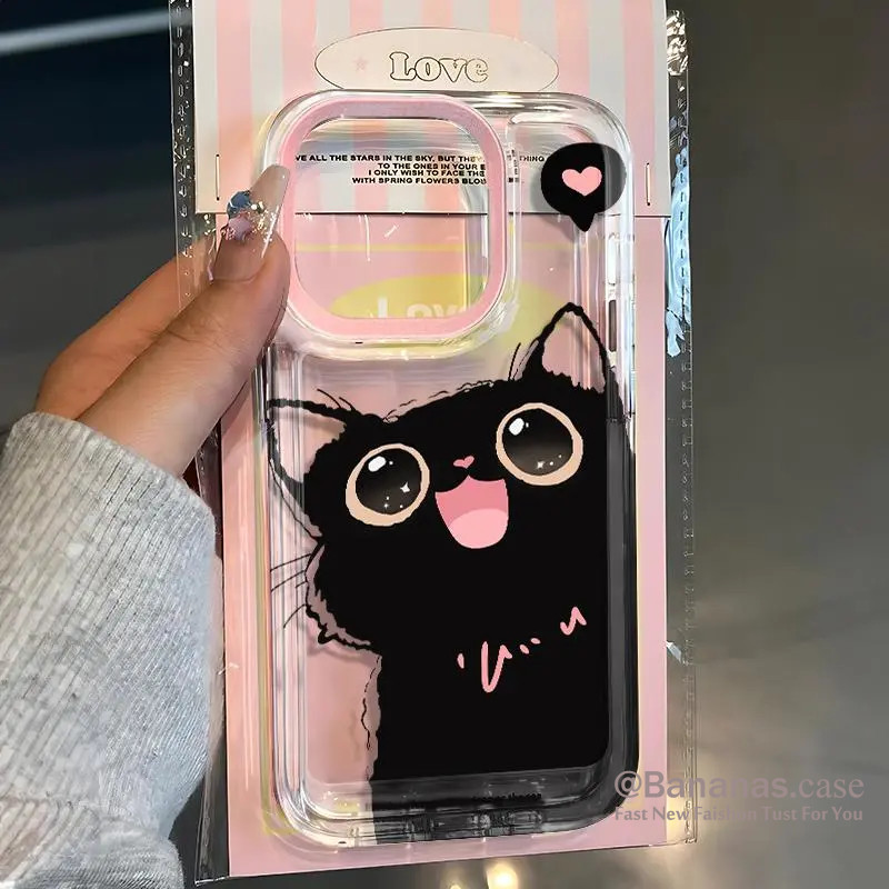 Iphone 16 15 14 13 12 11 Pro Max X XR XS Max 7 8 Plus SE2020 เคสโทรศัพท์น่ารัก Love Heart Black Cat Clear Soft Cover