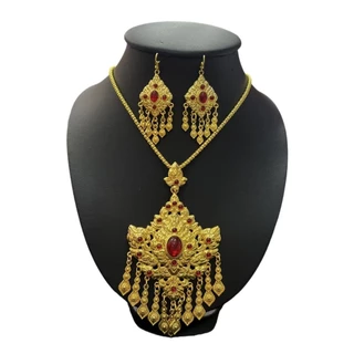 Fashion Jewele สร้อยคอยาวจี้เหลี่ยมพร้อมต่างหู ชุดล้านนา เคื่องประดับชุดไทย