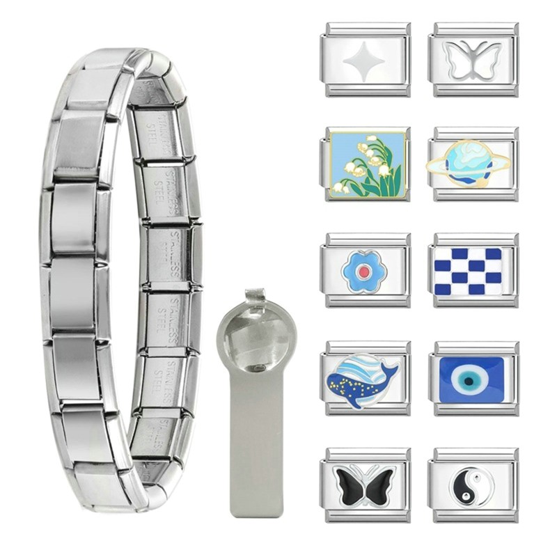 อิตาเลี่ยน Charm Links สําหรับสร้อยข้อมือแฟชั่น Blue Series Charm สร้อยข้อมือเพื่อนครอบครัว DIY โมดูลสร้อยข้อมือ Charm อิตาเลี่ยน Links Fit 9 มม.สร้อยข้อมือสแตนเลสเครื่องประดับ DIY ทํา