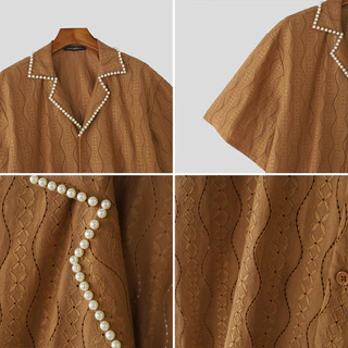 เสื้อเชิ้ตไข่มุกดีไซน์ลำลองสี solids สําหรับผู้ชาย