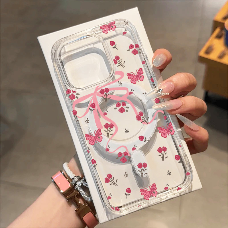 ผีเสื้อดอกไม้พิมพ์เคสโทรศัพท์แม่เหล็กสําหรับ Iphone 11 13 12 Pro Max 16 15 14 Pro Max 16e XR X XS 7 8 Plus Cover