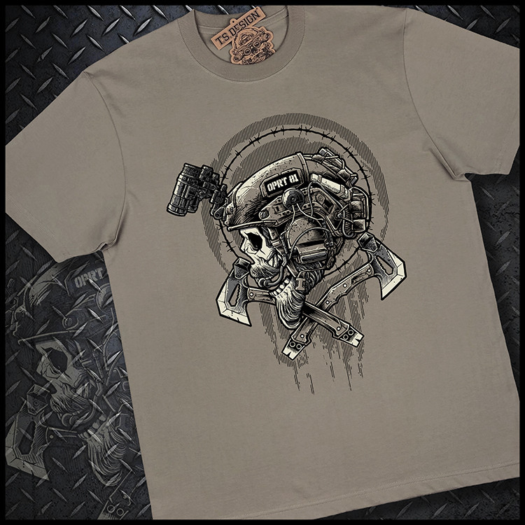 เสื้อยืดแขนสั้นคอกลมสำหรับผู้ชายผ้าคอตตอนยุทธวิธีพิมพ์ลาย Punisher Tomahawk จาก CAG Special Forces