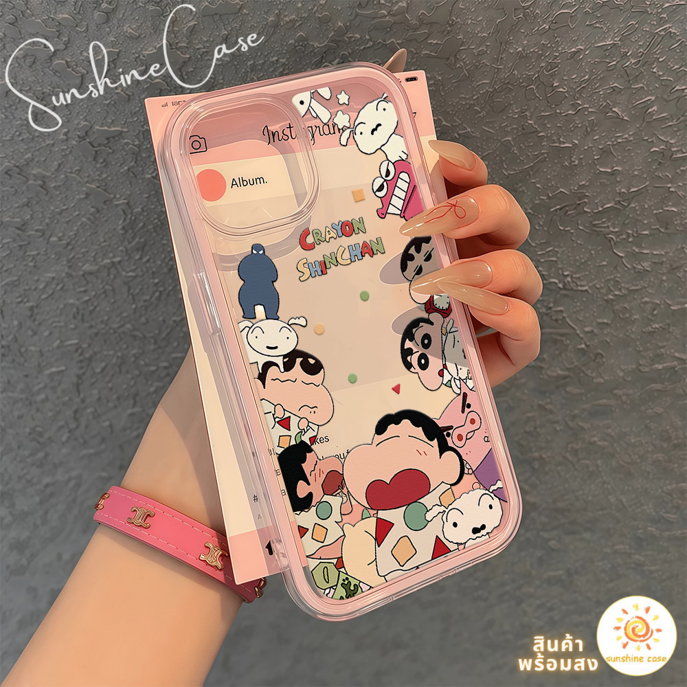 พร้อมส่ง เคสสำหรับไอโฟน16 การ์ตูนชินจัง ง่วงนอน เคสใสครอบสองชั้น For IPhone11 13 12 14PLUS 15 16Pro PROMAX ป้องกันมือถือ