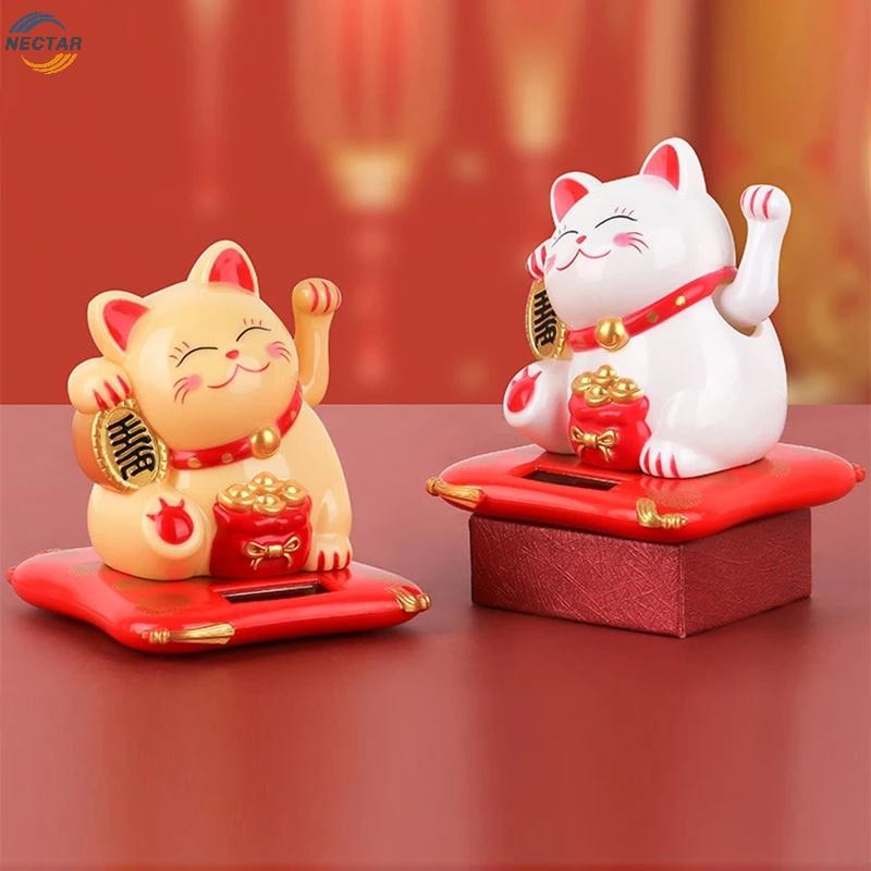 TAR พลังงานแสงอาทิตย์ Maneki Neko Lucky Cat Weing จีน Lucky Cat Waving มือ Beckoning Fortune แมว Figurines สําหรับตกแต่งบ้าน N