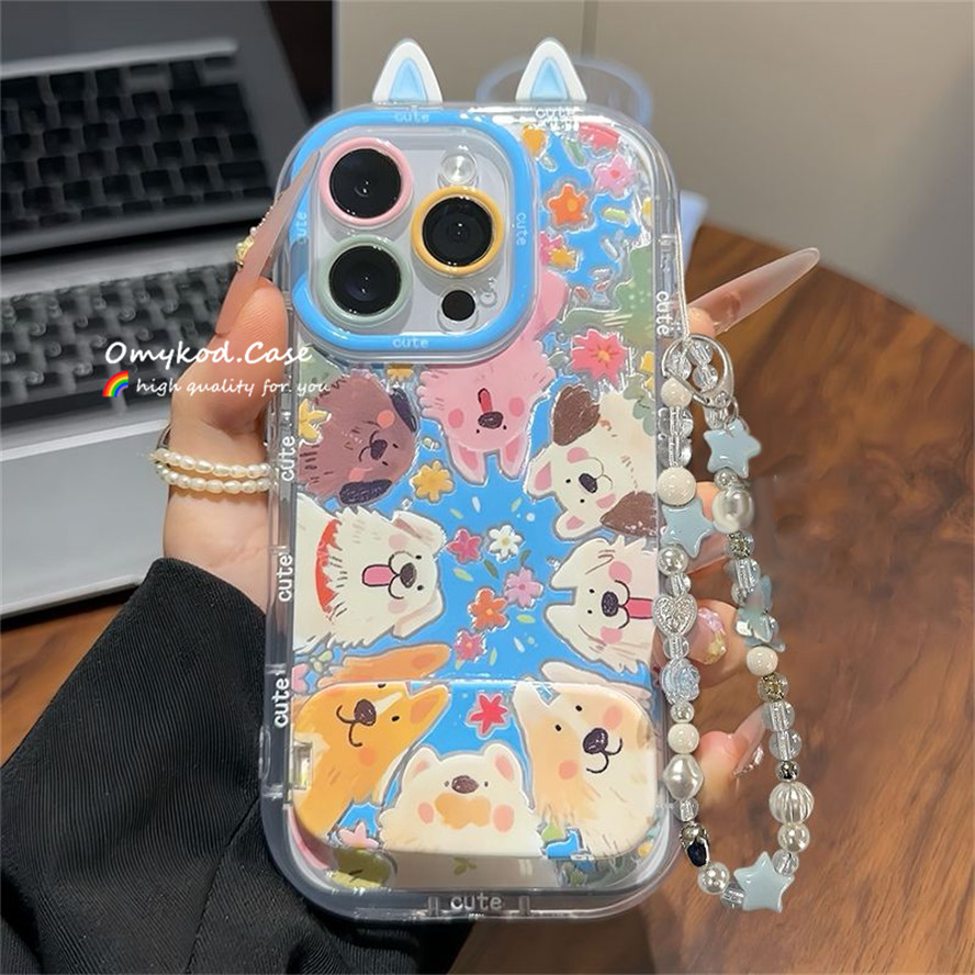 สําหรับRedmi 13C 12C 9A 9C 12 4Gหมายเหตุ13 14 12 Pro 5Gกระจกน่ารักหูลูกสุนัขเคสโทรศัพท์สําหรับXiaomi