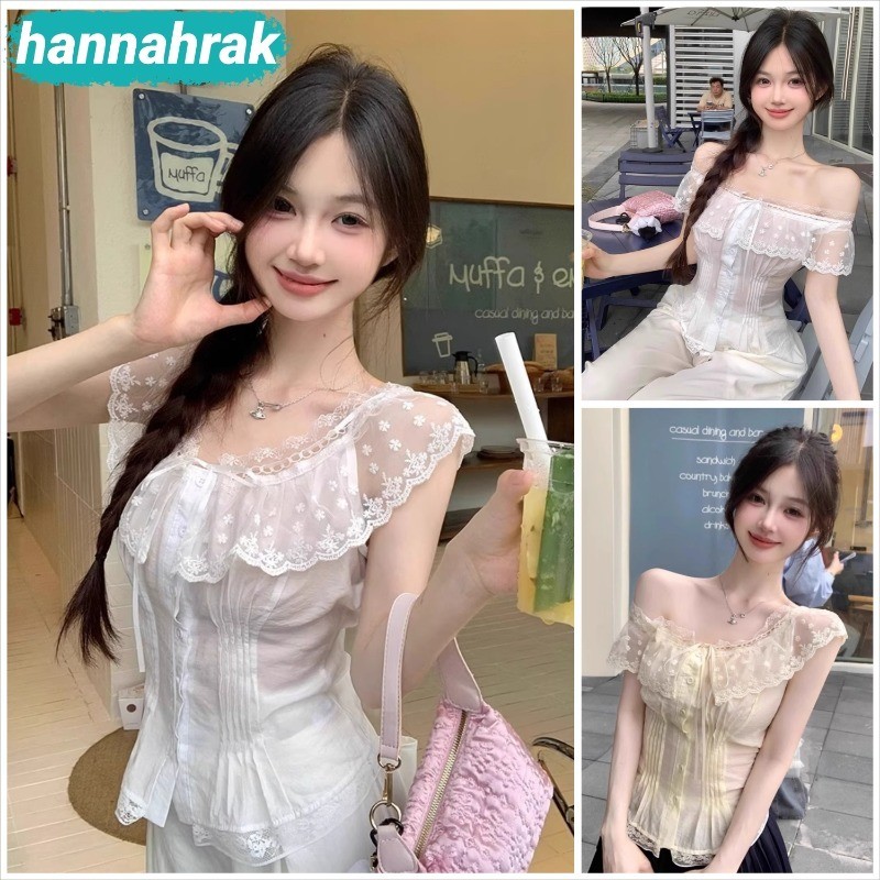 (ส่งจากกรุงเทพฯ)เสื้อเชิ้ตคอสี่เหลี่ยม แขนสั้นลูกไม้สุดน่ารัก สไตล์ยุโรปคลาสสิก ลําลอง สีพื้น แฟชั่นฤดูร้อน