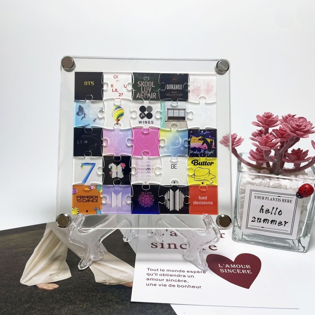 BTS ปกอัลบั้มปริศนาอะคริลิค 10 ปีพัดลมสนับสนุนคอลเลกชันพิเศษ DIY บล็อกเกอร์ที่กําหนดเองสไตล์เดียวกัน