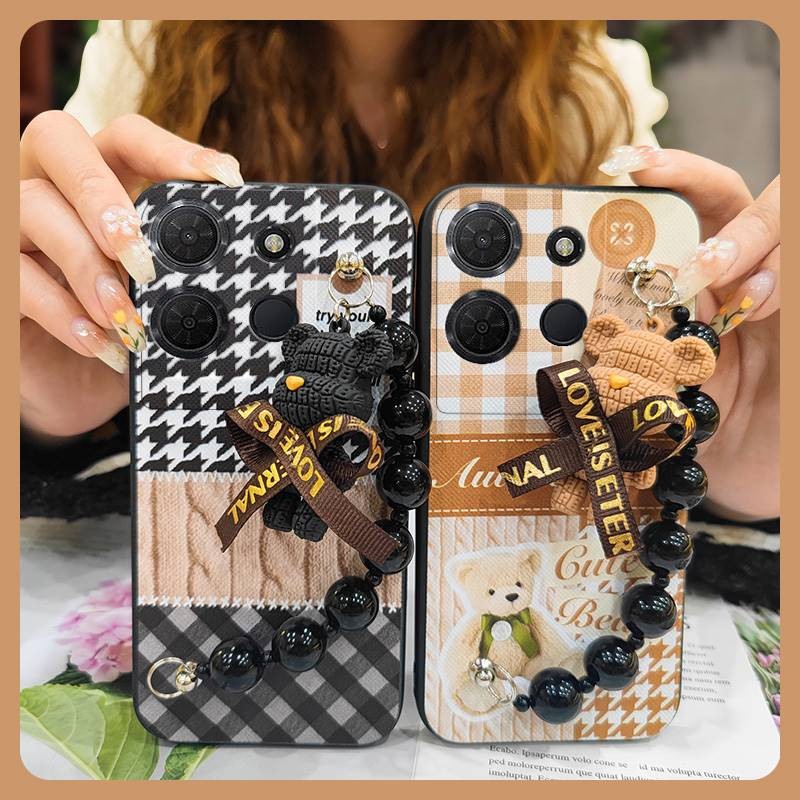 TCL ผิวรู้สึกน่ารักเคสโทรศัพท์สําหรับTCL 503/T442M/T442A/T442J Anti-knock soft Caseปกหลังสีดําจี้มุก