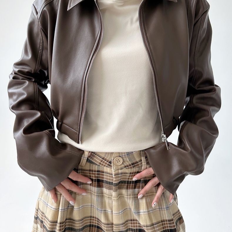 แจ็คเก็ตหนังแขนยาวสไตล์อเมริกาย้อนยุคสำหรับผู้หญิง ฤดูใบไม้ผลิและใบไม้ร่วง ออกแบบมาให้สวมใส่ขณะขับมอเตอร์ไซค์ - รูปที่ 3