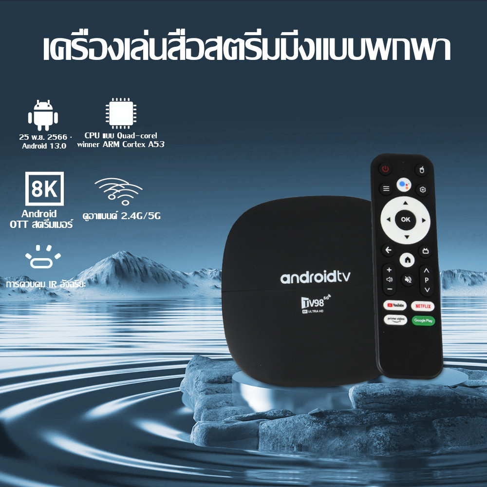 Android TV Box กล่องทีวี ดิจิตอล Android Android TV รองรับภาษาไทย รองรับ 8+128GB 2.4G/5GWifi