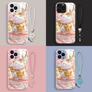 เหมาะสําหรับเคสโทรศัพท์ iPhone 11/12/13/14PLUS/15/16pro max/xr/xs max เคสแข็ง เคสกระจกระดับไฮเอนด์มีสไตล์ ดีไซน์แมวมั่งคั่งน่ารัก ป้องกันการตก กันกระแทก