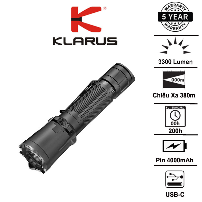 KLARUS XT11GT PRO V3 ไฟฉาย 3300 ลูเมน ช่วง 380 ม. สวิตช์คู่รุ่นที่ 6