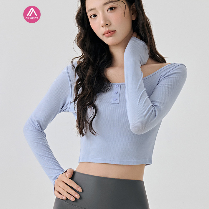 AirActive Leisure Casual Yoga Sports T-shirt Long Sleeves Crop Top Ribbed Breathable