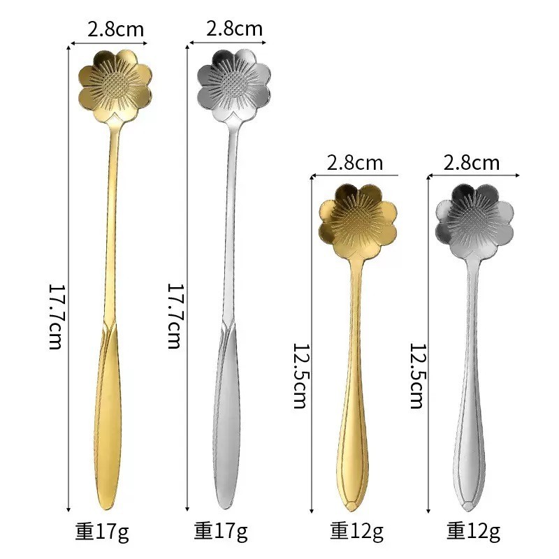 Kitchen Items 12/17.8cm รูปทรงดอกไม้ต่างๆ สีทองกับสีเงิน ช้อนสแตนเลส ช้อนกาแฟ - รูปที่ 5