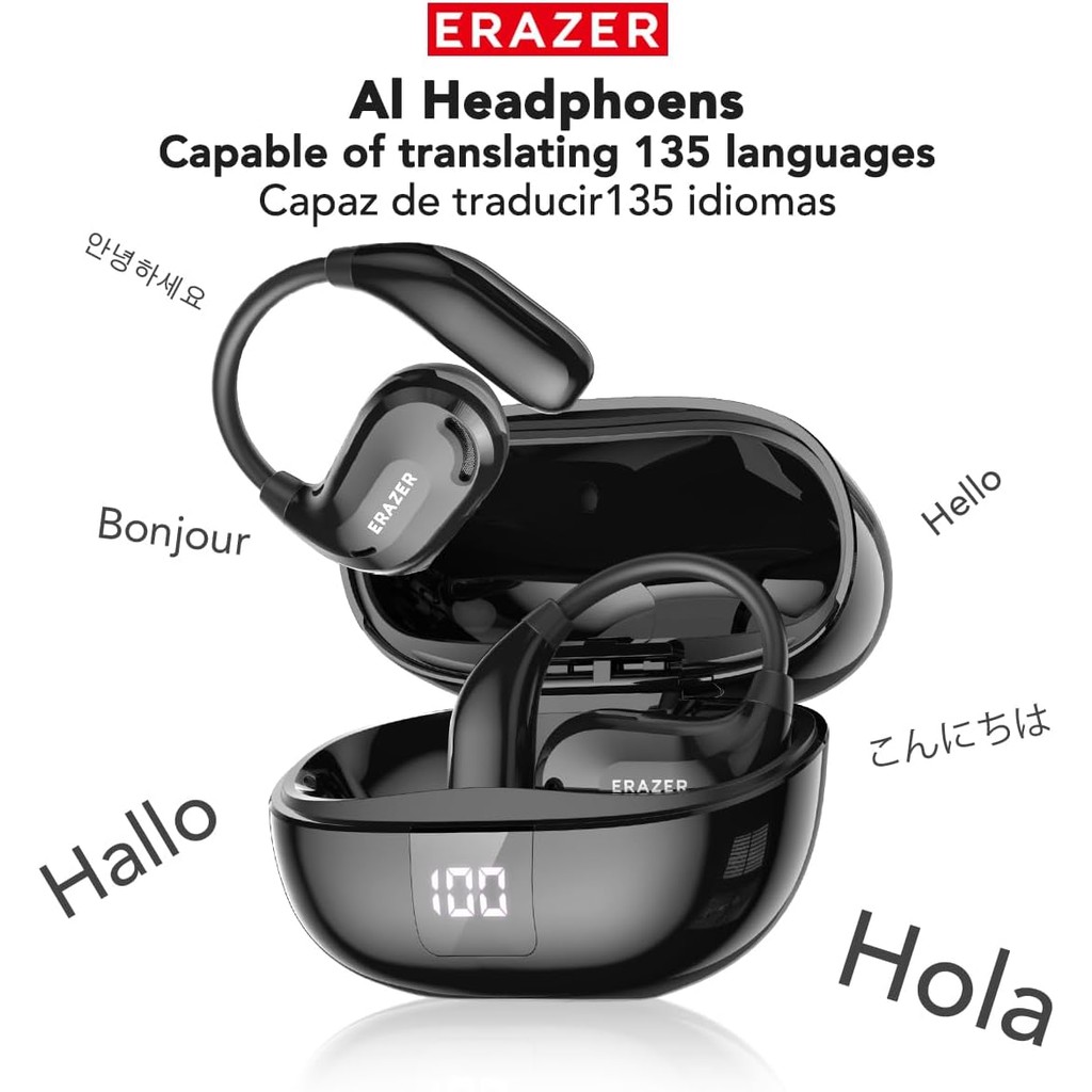 ERAZER XT66PRO AI หูฟังแปลเวลาจริง OWS หูฟังไร้สายบลูทูธ 135 ภาษาผู้แปลหูฟังเปิดหูฟังสําหรับการเดินท