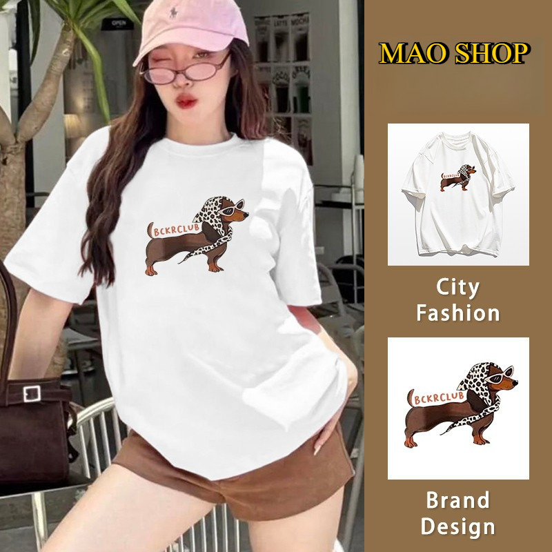 COD✅ (จัดส่งในกรุงเทพฯ) MAO Shop เสื้อยืดแขนสั้นคอกลม ลายพิมพ์ลูกสุนัข ใส่สบายไม่รัดตัว ระบายอากาศ ผ้าฝ้ายแท้ -A24