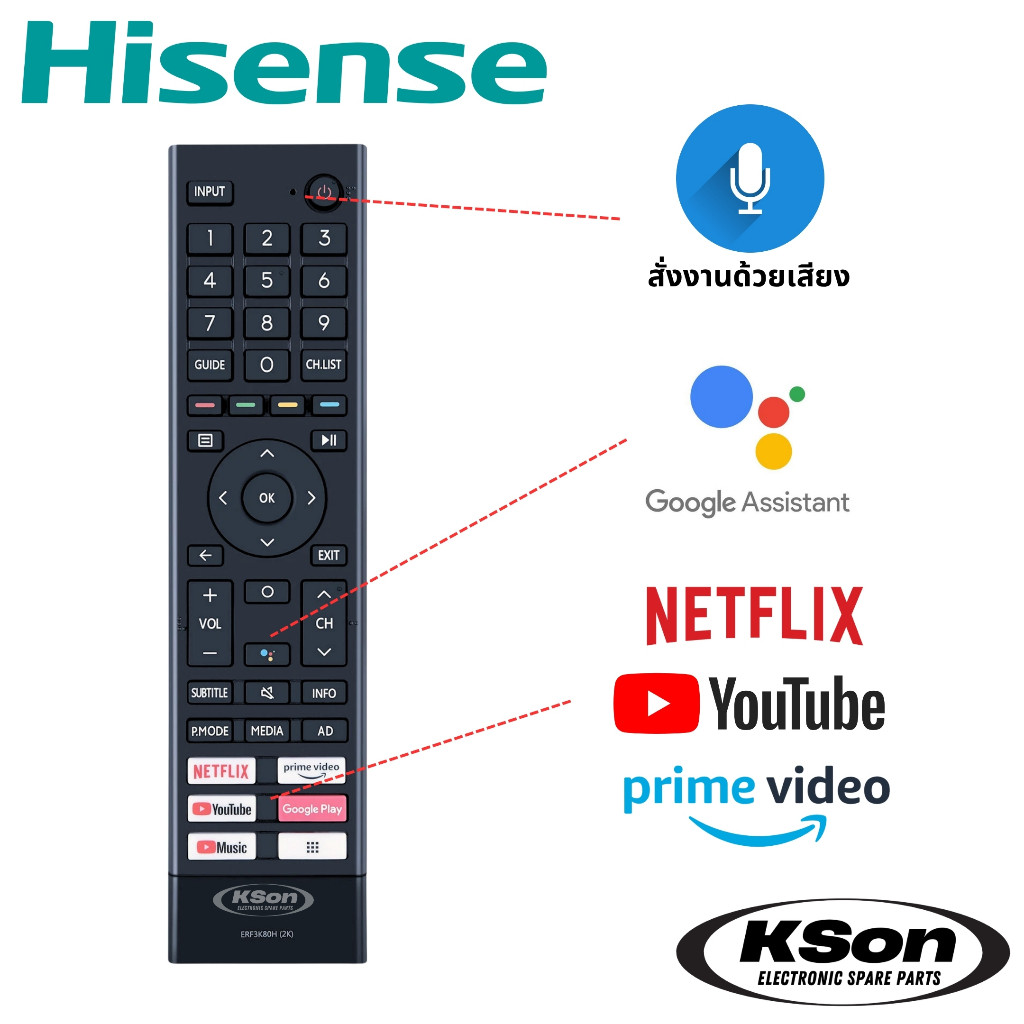 Hisense รีโมทคอนโทรลสมาร์ททีวีพร้อมระบบควบคุมเสียง ERF3K80H สําหรับ 40E4Q ,55A6500G/H,65A6500G/H,70A