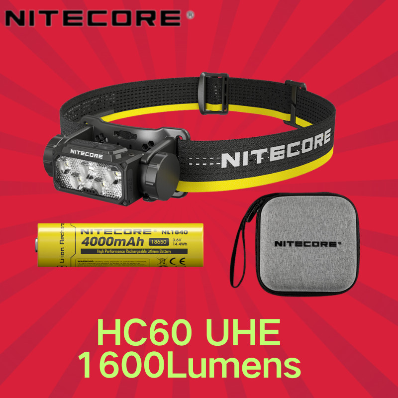 NITECORE HC60 UHE ไฟฉายแคมป์ปิ้ง USB-C ชาร์จได้ 1600 Lumens กันน้ำ น้ำหนักเบาทะลุแสงสว่างด้วยแบตเตอร