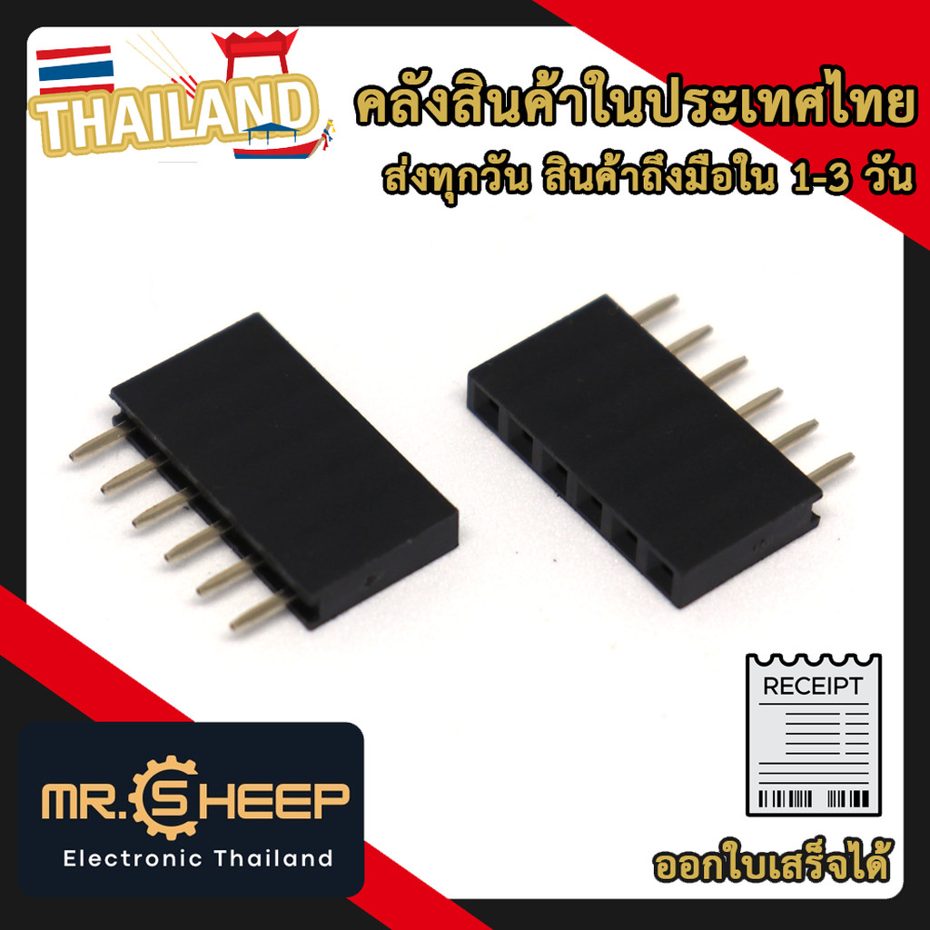 1x6 Pin 2.54mm Female Pin Header Connector 6P ขาสั้น