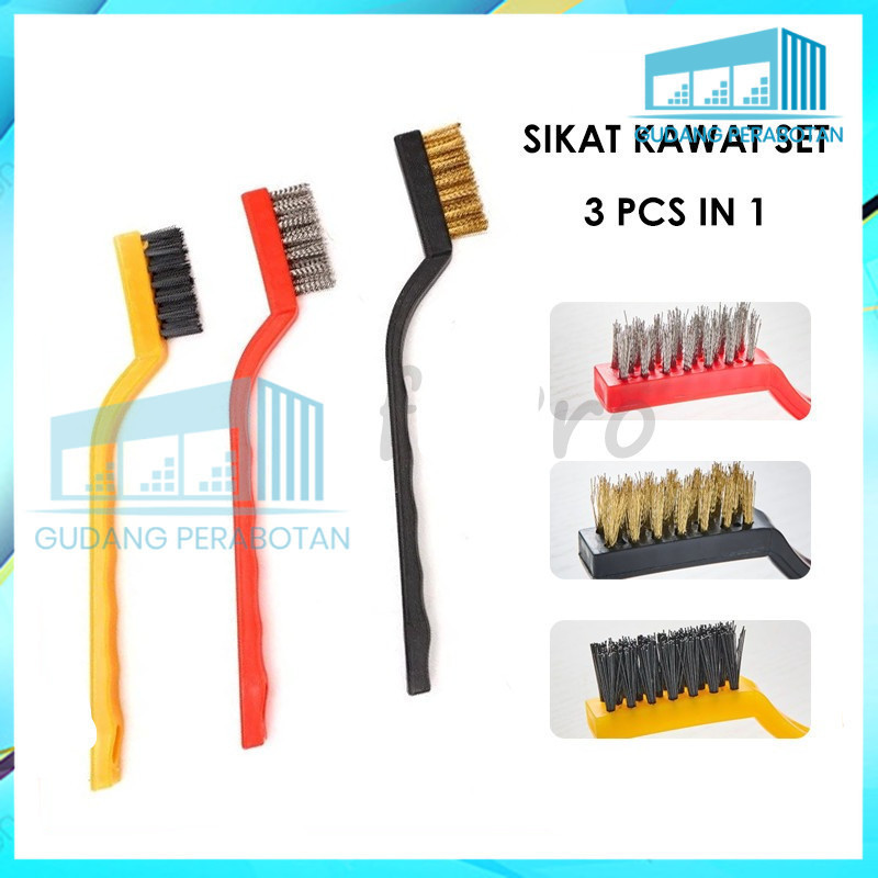 GP WHOLESALE WIre Brush Set 3 pcs in Brass Steel Nylon Stove Cleaner WIre Brush