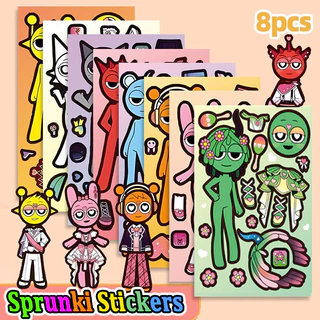 8PCS ดอกไม้ Fairy Dress Up สติกเกอร์สนุกเกมปริศนาเด็ก DIY Sprunki สติกเกอร์ตกแต่ง