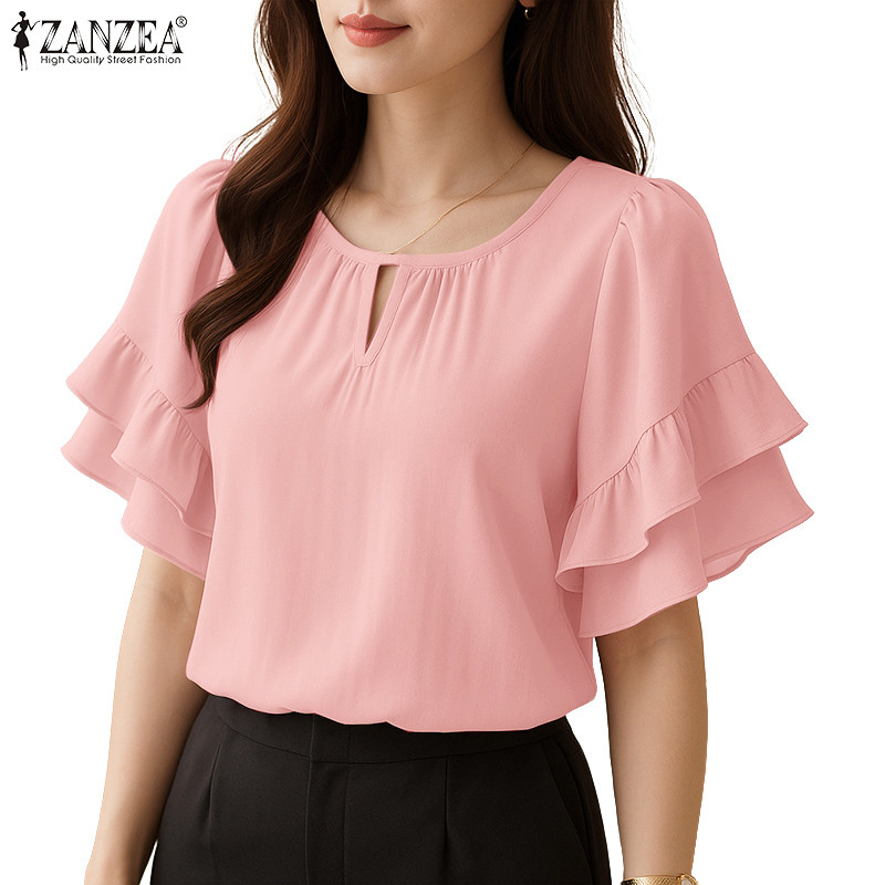 ZANZEA เสื้อแฟชั่นเกาหลีสำหรับผู้หญิง ดีไซน์คอปอมทรง.krung