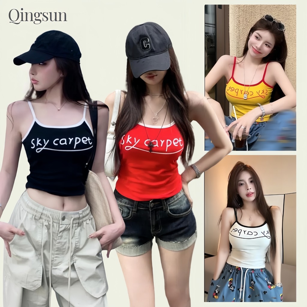 เสื้อกล้ามผู้หญิง เบสิก สีพื้น สไตล์ลำลอง  สกรีนตัวอักษร ใส่ง่าย แมทได้หลายลุค "FY2091-L"🌻Qingsun