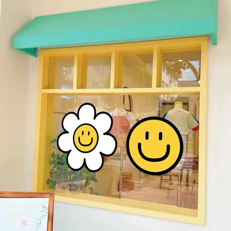 สติกเกอร์ไฟฟ้าสถิตติดกระจก PVC ลายดอกไม้และยิ้มน่ารัก ตกแต่งร้านค้า บ้าน หน้าต่างถอดเปลี่ยนได้ - รูปที่ 6