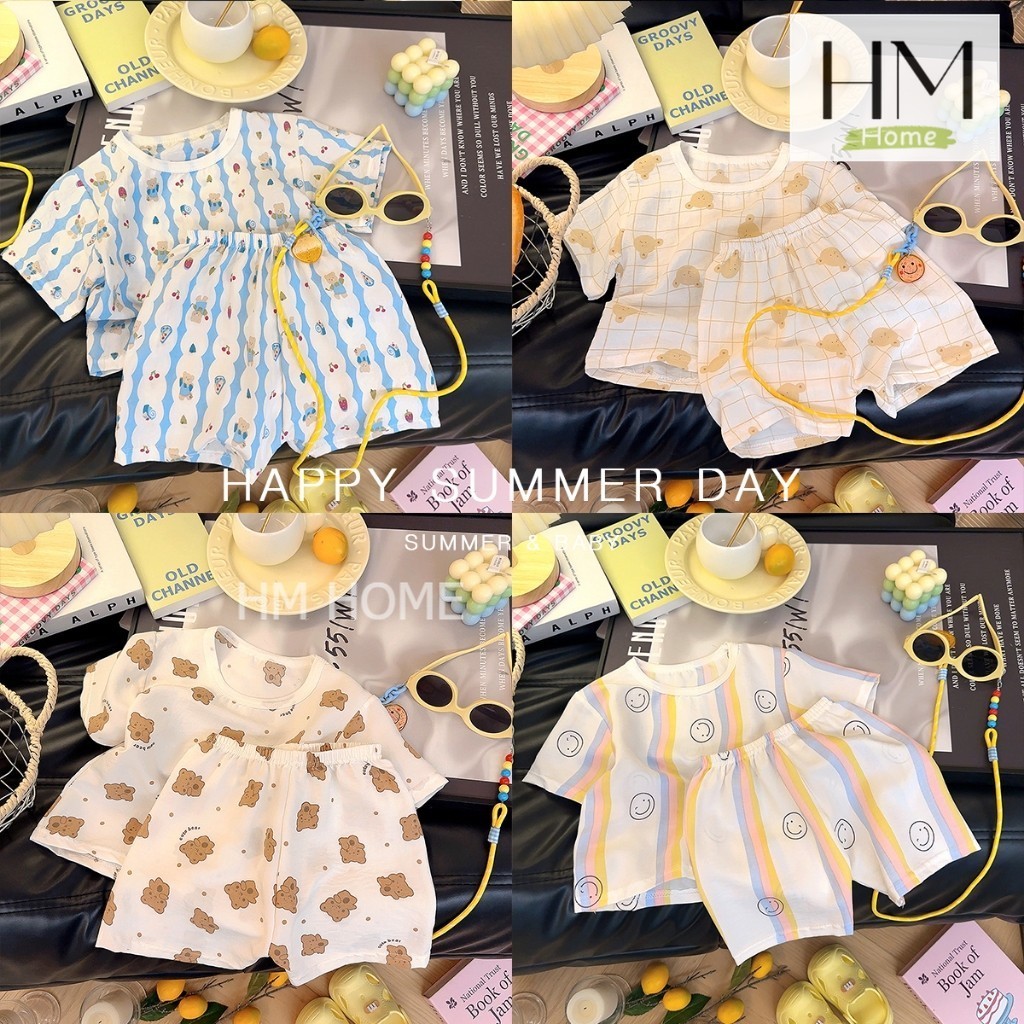 เสื้อผ้าเด็ก ชุดนอนเด็ก แขนสั้นขาสั้น ชุดลำลองเด็กเซ็ท 2 ชิ้น พิมพ์ลายน่ารักๆ