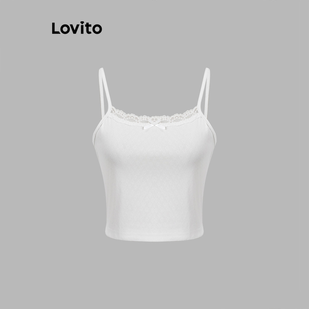 Lovito เสื้อสายเดี่ยว สีพื้น แต่งโบว์สุดคิ้วท์  สำหรับผู้หญิง  L118ED504 ราคา ถูกที่สุด ดีลบีเคเค แกลเลอรีภาพที่ 2