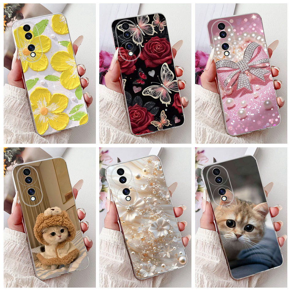 สําหรับ Honor 70 70Pro Pro + ใหม่ Elegant Floral Cat ภาพวาดปลอก Honor70 70 Pro Plus 5G ซิลิโคนนุ่ม TPU เคสโทรศัพท์