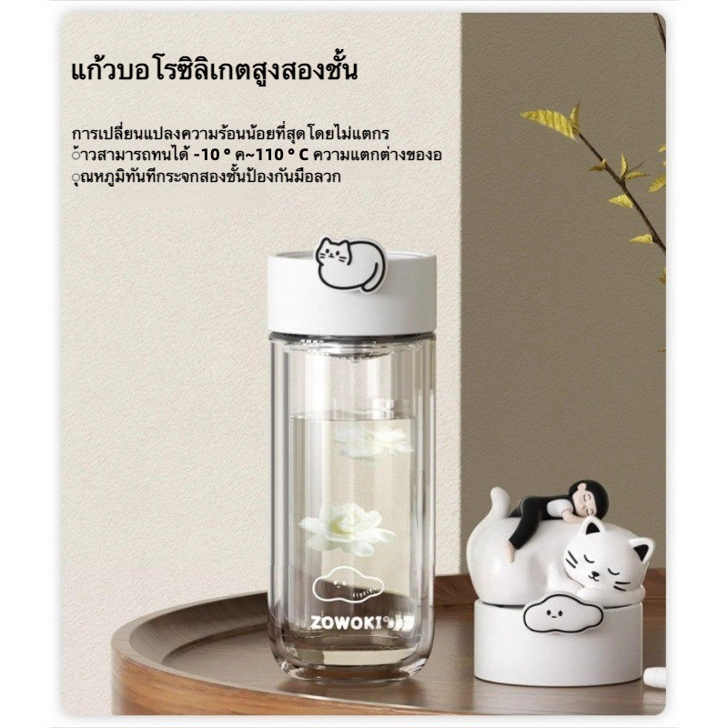 【Moko】แก้วน้ำแก้วทนความร้อนสูง แก้วน้ำรักษาความร้อนแก้ว  การออกแบบป้องกันการพุ่งของความร้อนแบบสองชั้น แก้วน้ำแก้วสไตล์เรียบง่ายใช้ได้ทั้งที่บ้านและที่ทำงาน - รูปที่ 3