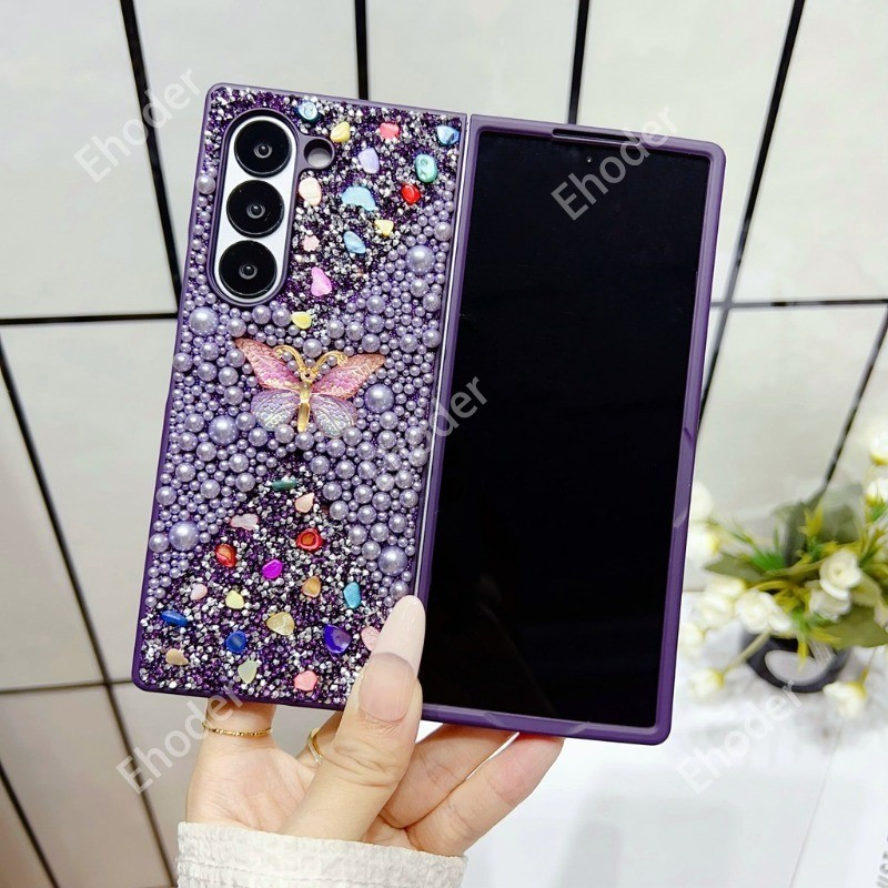 ปลอกสําหรับ Samsung Galaxy Z พับ 7 6 5 4 3 5G 2025 เคสโทรศัพท์กันกระแทกแฟชั่นผีเสื้อหรูหราสําหรับ ZFold7 ZFold6 Fold7 Fold6 ZFold5 Fold4 Fold3 สาวกลับกรณี